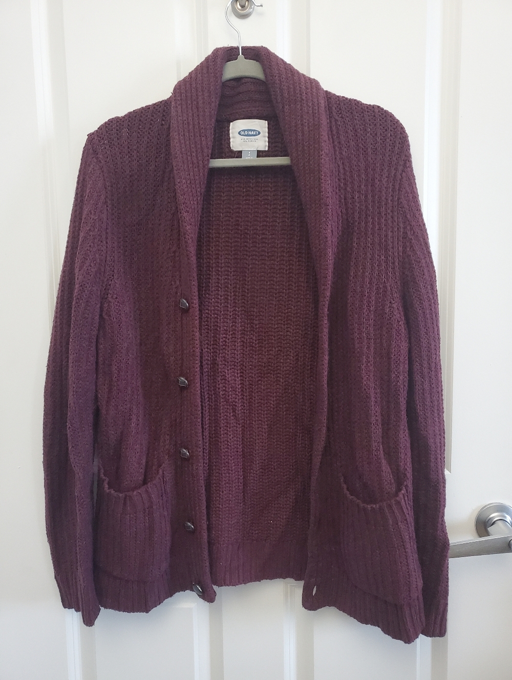 Old Navy Maroon Shawl-Collar Button Cardigan